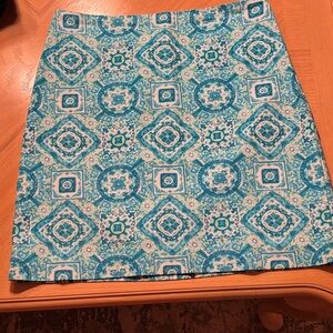 Talbots Teal and White Patterned A-Line Skirt